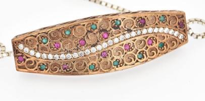 Ezüst(Ag) karkötő aranyszínű középrésszel, jelzett, állítható hosszúság, max: 20 cm, bruttó: 14,7 g