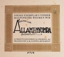 cca 1920-as évek eleje Die Hauptprobe der Schriftgiesserei und Messinglinienfabrik D. Stempel Akt. -...