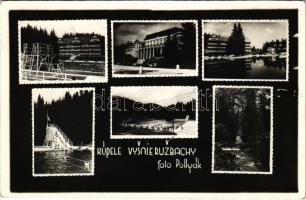 1937 Felsőzúgófürdő, Bad Ober Rauschenbach, Kupele Vysne Ruzbachy; mozaiklap, strand / multi-view postcard, spa, swimming pool. Foto Pollyák (EK)