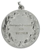 1927. "Budapest-Pozsony 5:0 - 1927. VI. 11." kétoldalas fém emlékérem füllel, "Arkanz...