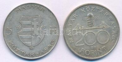 1947. 5Ft "Kossuth" Ag + 1993. 200Ft Ag "MNB" T:F,XF patina Adamo F8.1, F13