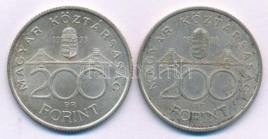 1993. 200Ft Ag "MNB" (2x) T:AU,XF patina Adamo F13