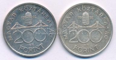 1992. 200Ft Ag "MNB" (2x) T:AU,XF patina Adamo F13