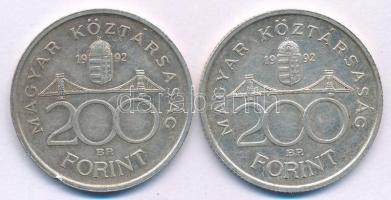 1992. 200Ft Ag "MNB" (2x) T:AU,XF patina, ph. Adamo F13