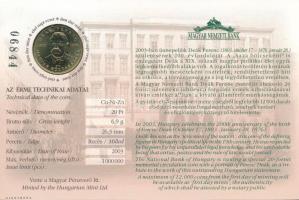 2003. 20Ft Cu-Ni-Zn "Deák Ferenc" elsőnapi veret "06844" sorszámú emléklapon T:U...