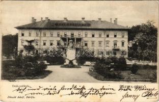 1906 Bártfa, Bártfafürdő, Bardejovské Kúpele, Bardiov, Bardejov; Deák szálloda, Erzsébet királyné (Sissi) szobor, emlékmű. Divald Adolf kiadása / hotel, Empress Elisabeth of Austria (Sisi) monument, statue (Rb)