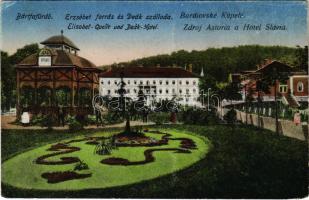 Bártfa, Bártfafürdő, Bardejovské Kúpele, Bardiov, Bardejov; Erzsébet forrás és Deák szálloda / spa, spring source, hotel (kopott sarkak / worn corners)