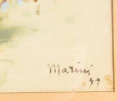 Marini jelzéssel: Lovasok. Tempera, karton. Dekoratív, üvegezett fakeretben. 29,5x45 cm