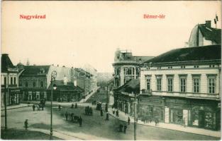 Nagyvárad, Oradea; Bémer tér, részvénytársaság, Jelinek Ferenc és China ezüst gyári raktár üzlete / square, shops (EB)