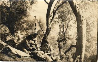 Osztrák-magyar haditengerészet matrózai szárazföldi gyakorlaton, sebesült ellátás / K.u.k. Kriegsmarine Matrosen / Austro-Hungarian Navy mariners on mainland training, wounded care. photo