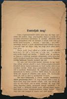 1920 Fontoljuk meg! A trianoni békeszerződés aláírása előtt kiadtt röplap, melyben a békeszerződés elfogadása ellen, és jobb feltételek kialakításáért emelnek szót. 4 p. sérülésekkel