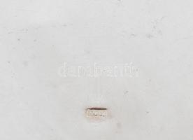 Dekoratív kínáló tál. Kézzel festett üveg tál, jelzett alpakka aljjal. XIX.sz. vége, kis kopással. s...