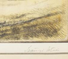 Szőnyi István (1894-1960): Vadász kutyájával, színes rézkarc, papír, jelzett, üvegezett fakeretben, ...