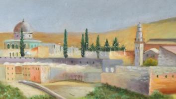 Jelzés nélkül: Város. Olaj, farost. Dekoratív fakeretben, 50x65 cm