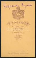 cca 1875 Hofbauer Árpád, kemémyhátú fotó Stockmann (Pancsova / Temesvár) műterméből, 10,5×6,5 cm