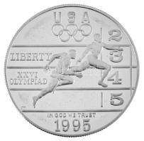 Amerikai Egyesült Államok 1995P 1$ Ag &quot;Atlantai Olimpia 1996 - Atlétika&quot; kapszulában T:PP folt, patina /  USA 1995P 1 Dollar Ag &quot;Atlanta Olympics 1996 - Track and Field&quot; in capsule C:PP spot, patina Krause KM#264