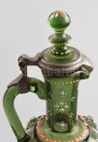 Dolega, lengyel törzsi címeres pálinkás kiöntő. Kézzel festett, fújt hutaüveg. Csiszolt üveg, ón rát...