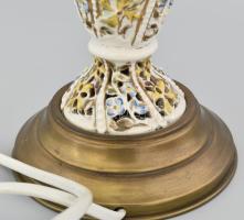 Régi áttört fajansz testű lámpa. Réz szerelékekkel, szép állapotban 53 cm