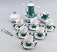 Hollóházi retro porcelán mokkás készlet. Kézzel festett, jelzett, minimális kopással.