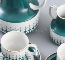 Hollóházi retro porcelán mokkás készlet. Kézzel festett, jelzett, minimális kopással