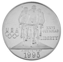 Amerikai Egyesült Államok 1995P 1$ Ag Atlantai Olimpia 1996 - Kerékpározás kapszulában T:PP kis patina /  USA 1995P 1 Dollar Ag Atlanta Olympics 1996 - Cycling in capsule C:PP small patina Krause KM#263