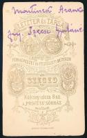 cca 1890 Szécsi Gyuláné Martinek Aranka, keményhátú fotó Letzter és Társa szegedi műterméből, 10,5×6...