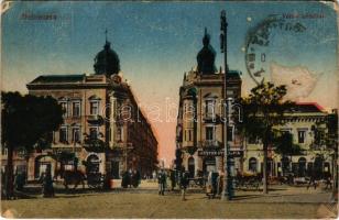 Debrecen, városi bérházak, Márton Gyula és Fia üzlete. Vasúti levelezőlapárusítás 26. sz.-1918. (felületi sérülés / surface damage)