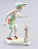 Aquincum nyulas fiú. Kézzzel festett, jelzett, hibátlan. 15 cm