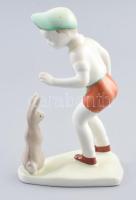 Aquincum nyulas fiú. Kézzzel festett, jelzett, hibátlan. 15 cm