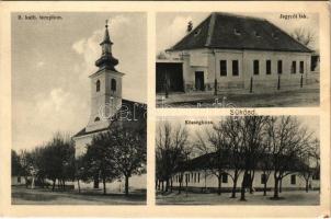1928 Sükösd (Pest megye), Községháza, Jegyzői lak, Római katolikus templom. Monostory György kiadása (EK)