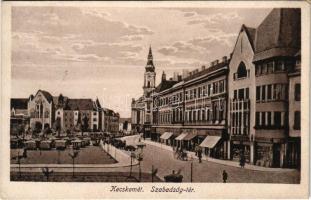 1928 Kecskemét, Szabadság tér, drogéria, üzletek, piac. Burián Lajos kiadása