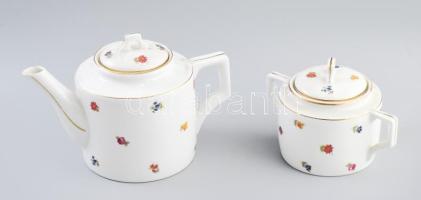 Zsolnay teás kanna és cukortartó. Kézzel festett, jelzett, kis kopással 20x16 cm