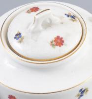 Zsolnay teás kanna és cukortartó. Kézzel festett, jelzett, kis kopással 20x16 cm