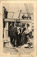 Pola, K.u.K. Kriegsmarine, Aus den Matrosenleben, Montursvisit / Osztrák-Magyar Haditengerészet matrózok egyenruha vizsgálat közben / Austro Hungarian Navy mariners during a uniform check. A. Bonetti (gyűrődés / crease)