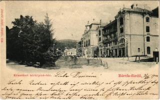 1900 Bártfa, Bártfafürdő, Bardejovské Kúpele, Bardiov, Bardejov; Erzsébet királyné tér és szálloda, Werther üzlete. Divald Adolf 118. / square, hotel, shops (EK)