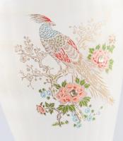 tejüveg váza madaras festéssel, kő díszítéssel .hibátlan m: 18,5 cm