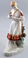 Virágszedő lány, Lomonosov jelzett orosz porcelán figura, kézzel festett, hibátlan, m:29 cm