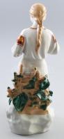 Virágszedő lány, Lomonosov jelzett orosz porcelán figura, kézzel festett, hibátlan, m:29 cm