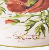 SL jelzéssel olasz mázas kerámia tányér. Kézzel festett, jelzett, hibátlan d: 20 cm