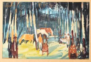Xantus Gyula (1919-1993): Erdőszélén, 1960. Akvarell, papír, jelzett, fakeretben, 30,5×46,5 cm