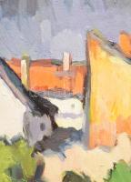 Tamás v. Tamásy jelzéssel (Tamás Ervin?)): Szentendrei részélet, 1973. Olaj, vászon, fakeretben, 70×...