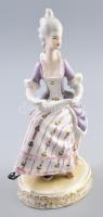 Hollóházi hölgy kottával porcelán figura, kézzel festett, jelzett, hibátlan, m: 23 cm