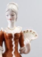 Hollóházi barokk legyezős hölgy. Terv.: J. Seregély Márta. Jelzett, kézzel festett, hibátlan, m: 26,...