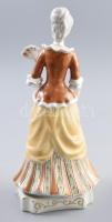 Hollóházi barokk legyezős hölgy. Terv.: J. Seregély Márta. Jelzett, kézzel festett, hibátlan, m: 26,...