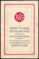 1929 A New-York éttermének júniusi különlegességei, irredenta menükártya Nagy-Magyarország ábrázolás...