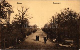 1918 Buzau, Buzeu, Bodzavásár; Boulevard / street view, park