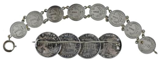 Ausztria 1894-1914. 1h bronz (7xklf) + 1902 1f bronz ezüstözve, karkötővé alakítva + 1925. 1Sch Ag (...