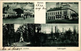 1932 Hatvan, Hősök szobra, Városháza és Kereskedelmi Bank, Magyar-Olasz Bank, Cukorgyár (EK)