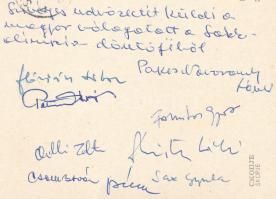 Sakkolimpia döntőjéről hazaküldött képeslap aláírásokkal (Flórián Tibor, Sax Gyula)