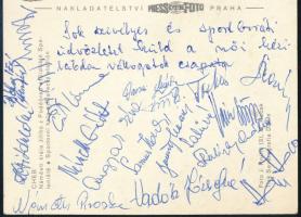 1975 Női kézilabda válogatott által hazaküldött képeslap aláírásokkal (Samus Ilona, Vadász Józsefné,...